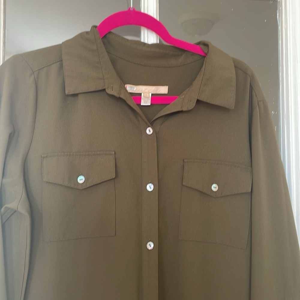 Anthropologie hutch olive green Cassidy collar side slit maxi shirt dress XL - Picture 5 of 11